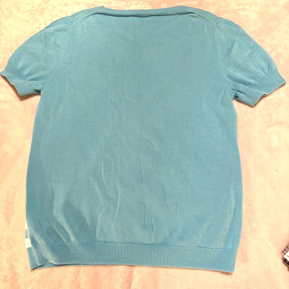 Talbots Light Blue Zebra Cotton Sweater short sleeves Novelty Cute Spring sz M - Picture 5 of 7